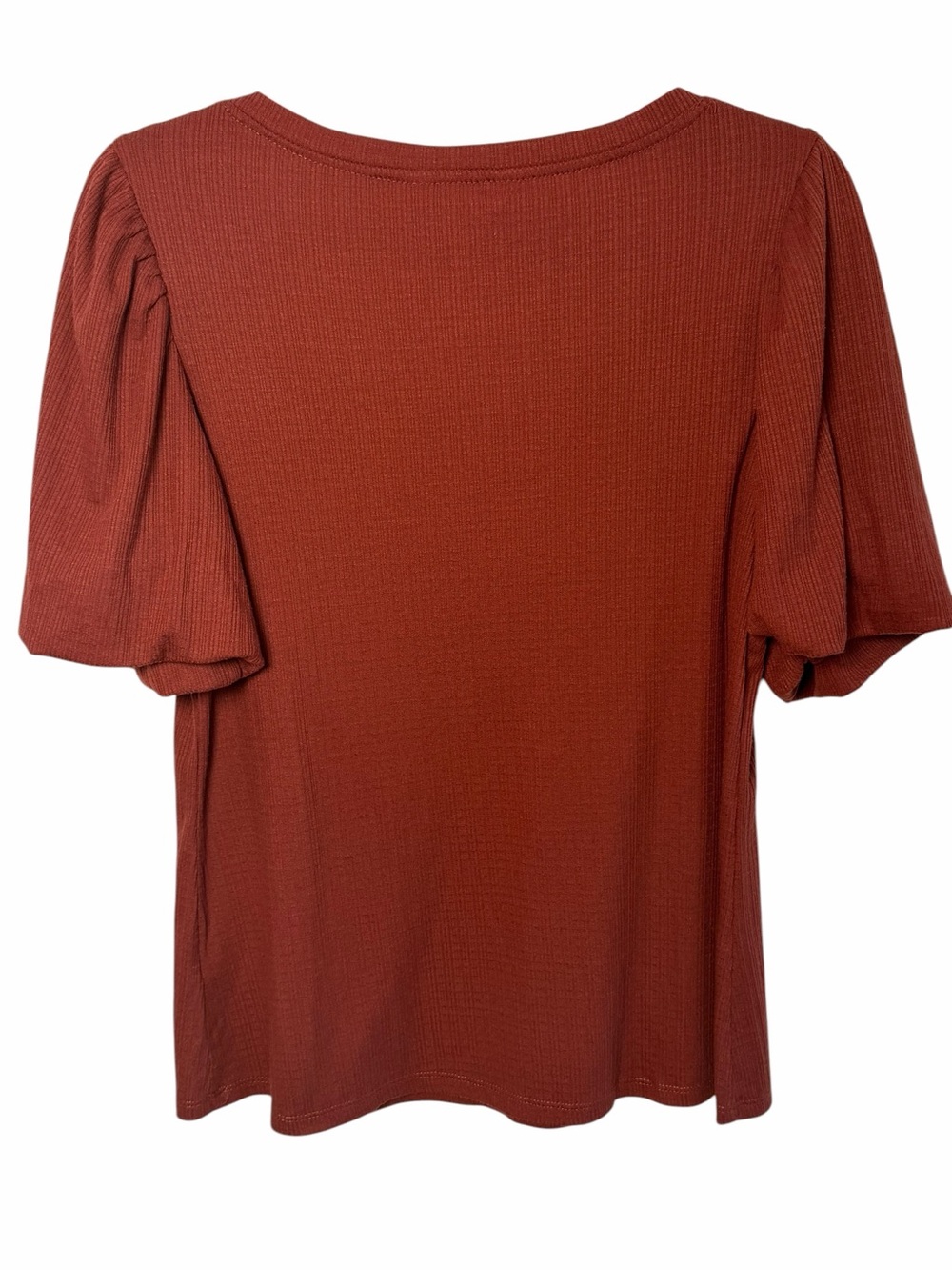 LC Lauren Conrad Ribbed Puff Sleeve Top Rust Cottagecore Romantic L - Picture 4 of 8